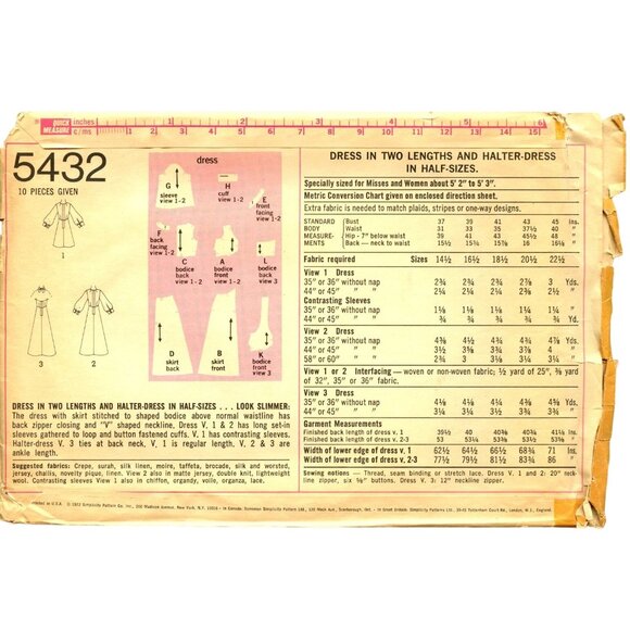Simplicity 5432 Vintage Sewing Pattern Dress In 2 Lengths & Halter Dress 1970'S - Picture 2 of 4